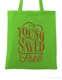 Sacosa din panza Young Saved And Free Verde mar