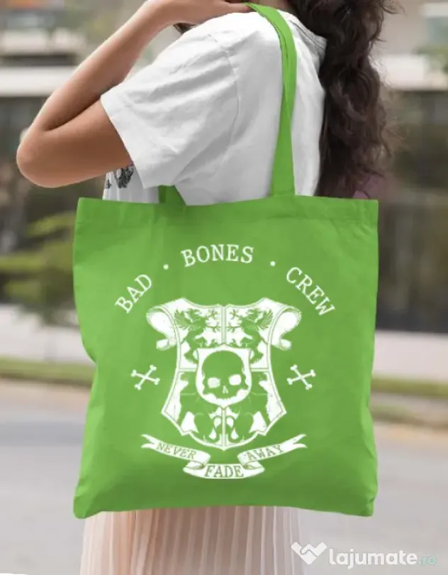 Sacosa din panza Bad bones crew crest Verde mar