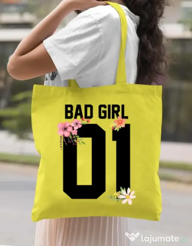 Sacosa din panza Bad girl Galben
