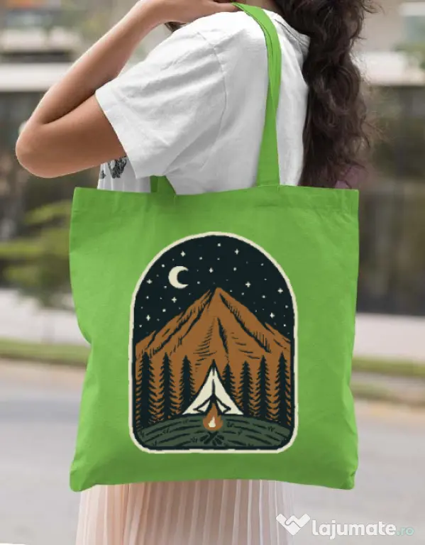 Sacosa din panza Camp mountain night Verde mar