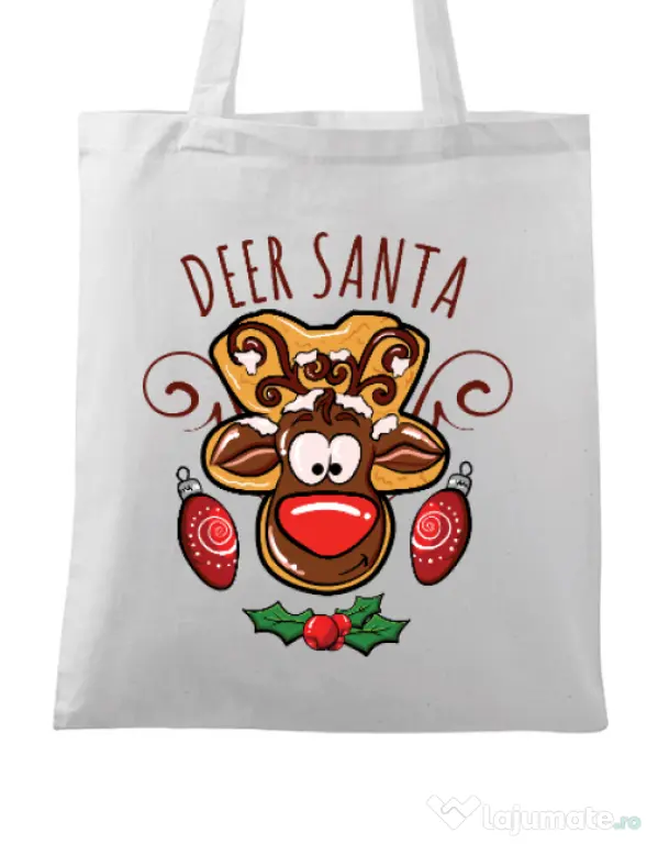 Sacosa din panza Deer santa Alb