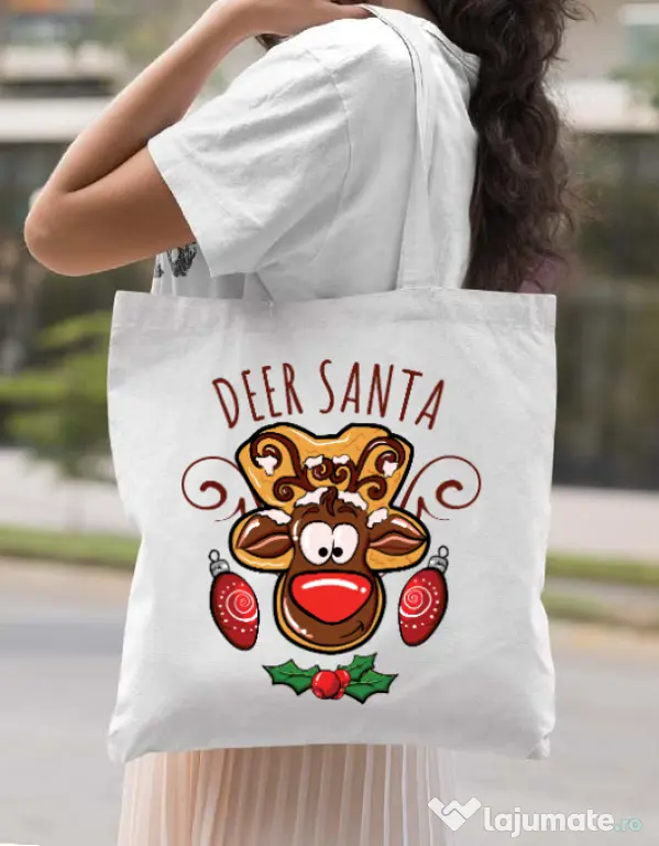 Sacosa din panza Deer santa Alb