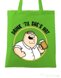 Sacosa din panza Drink til she is hot Verde mar