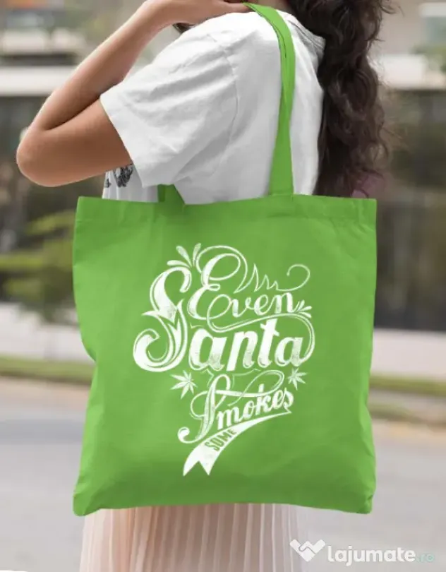 Sacosa din panza Even santa smokes Verde mar