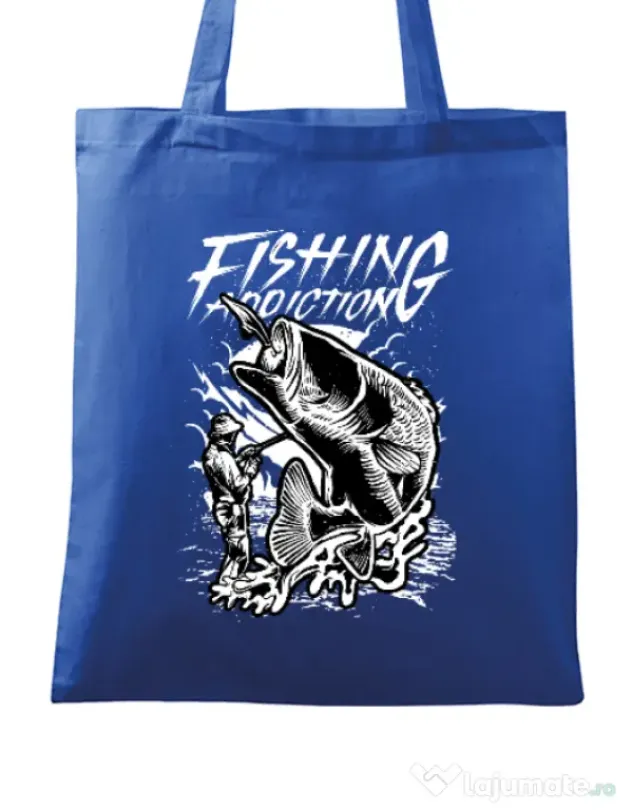 Sacosa din panza Fishing addiction Albastru regal