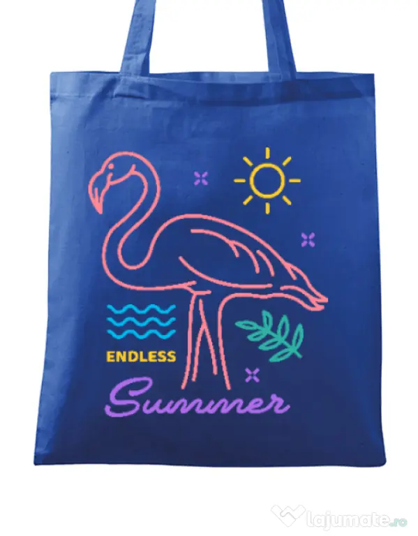 Sacosa din panza Flamingo endless summer Albastru regal