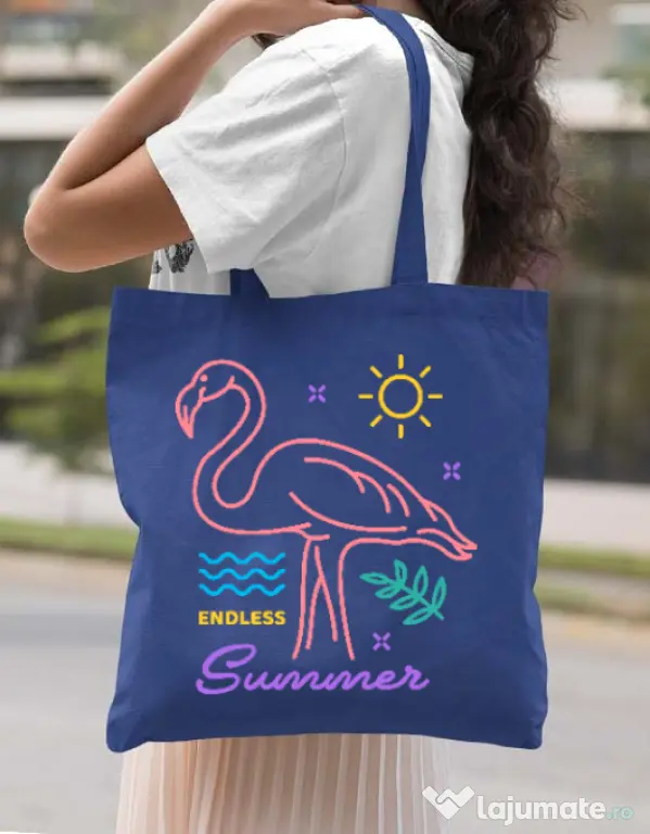 Sacosa din panza Flamingo endless summer Albastru regal
