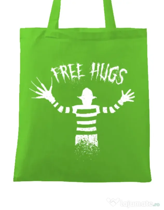Sacosa din panza Free hugs Verde mar