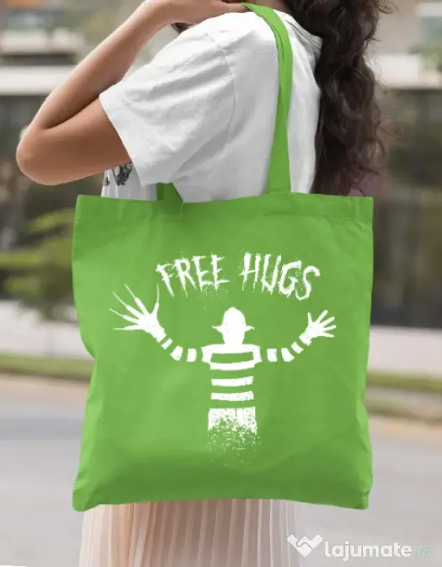 Sacosa din panza Free hugs Verde mar