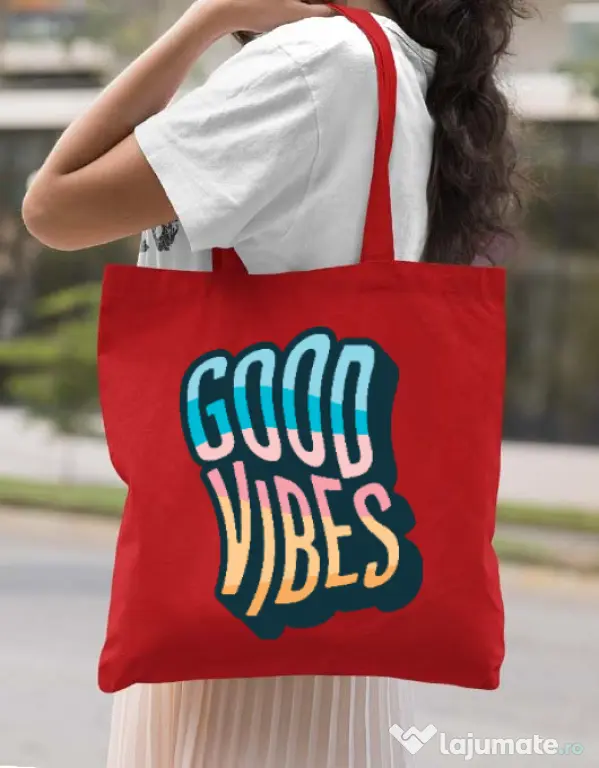 Sacosa din panza Good vibes Rosu