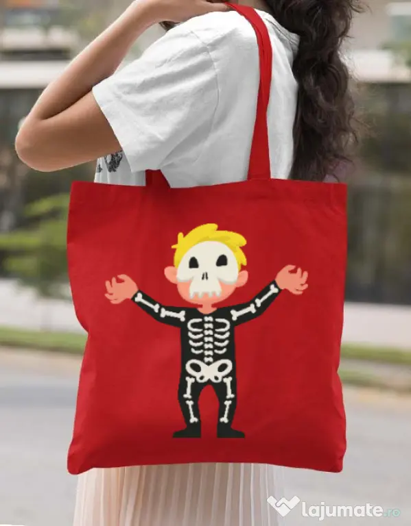 Sacosa din panza Halloween Skull Rosu