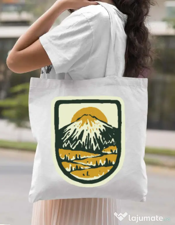 Sacosa din panza Hand drawn mountains Alb