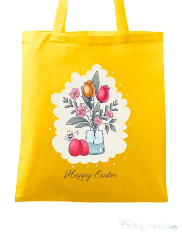 Sacosa din panza HAPPY EASTER Galben