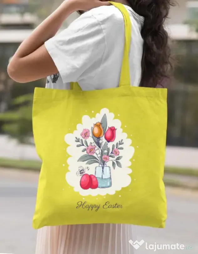 Sacosa din panza HAPPY EASTER Galben
