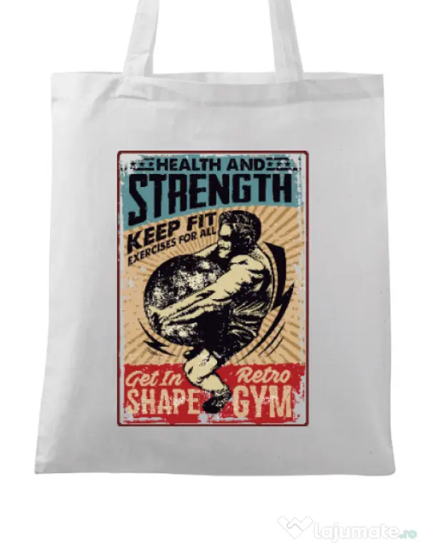 Sacosa din panza Health and strength Alb