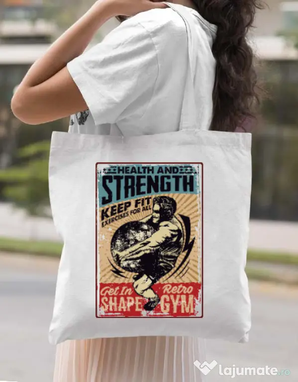 Sacosa din panza Health and strength Alb