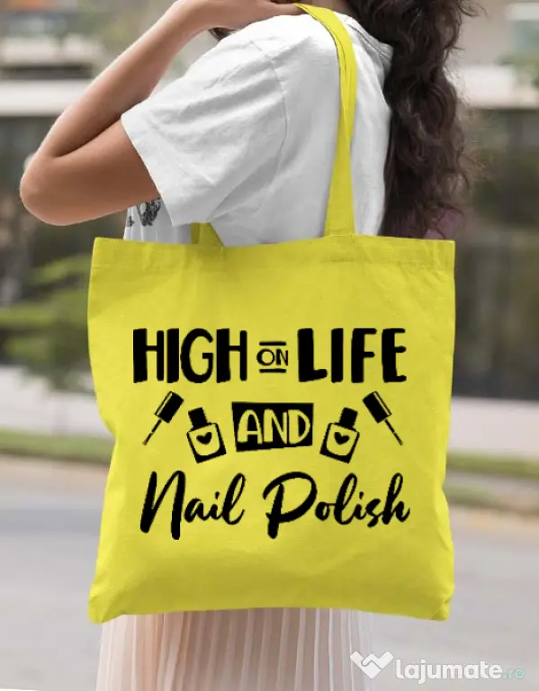 Sacosa din panza High on life Galben