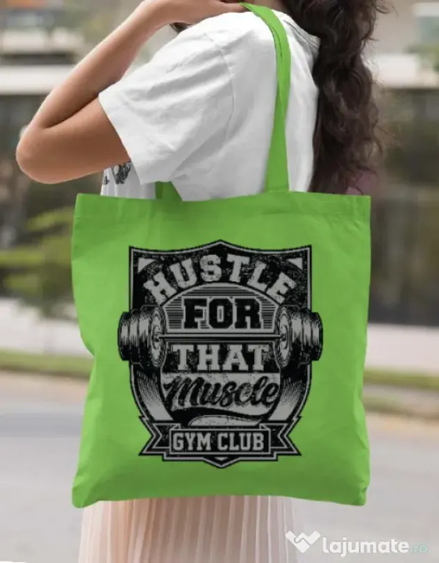 Sacosa din panza Hustle for that muscle Verde mar