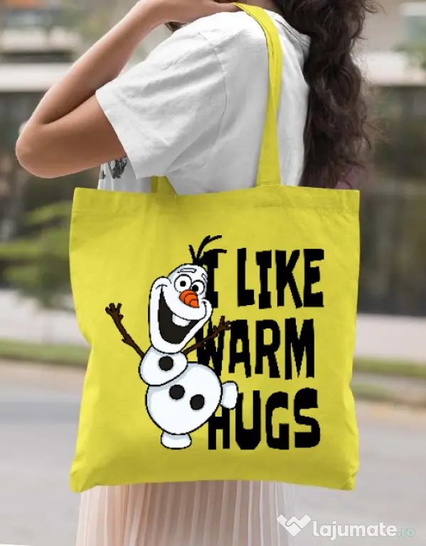 Sacosa din panza I like warm hugs Galben