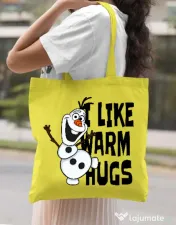 Sacosa din panza I like warm hugs Galben 