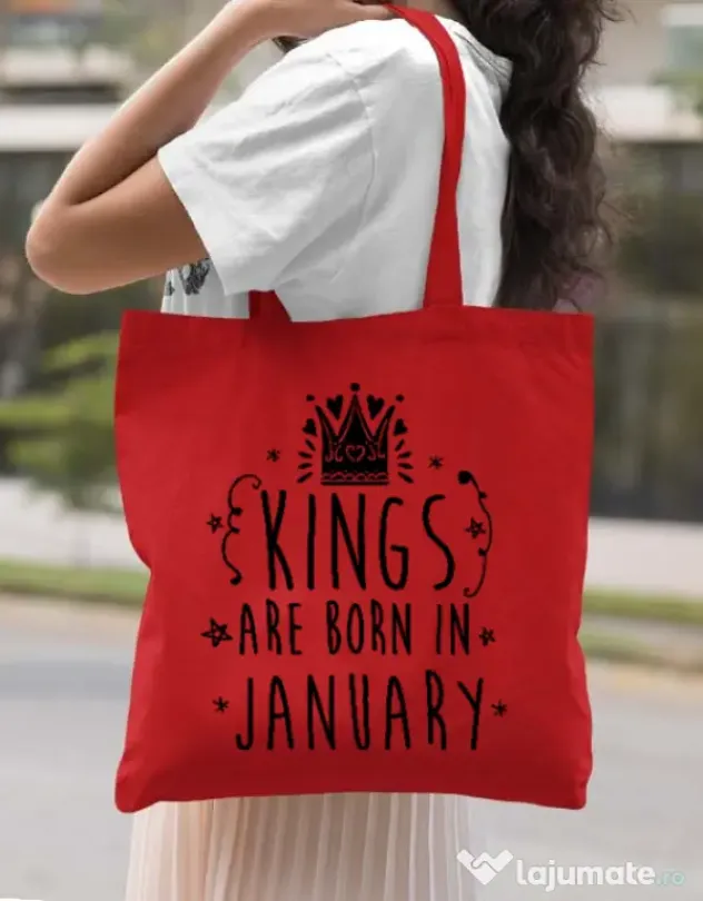 Sacosa din panza Kings are born in January Rosu