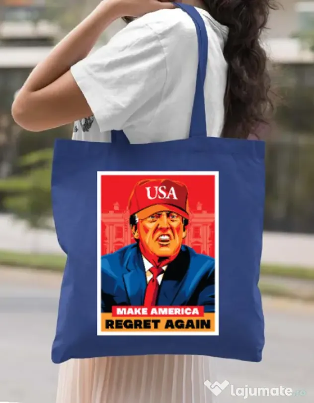 Sacosa din panza Make America regret again Albastru regal