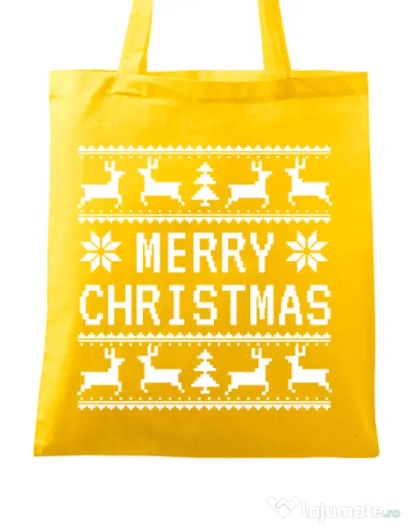 Sacosa din panza Merry Christmas Ugly Sweater Galben