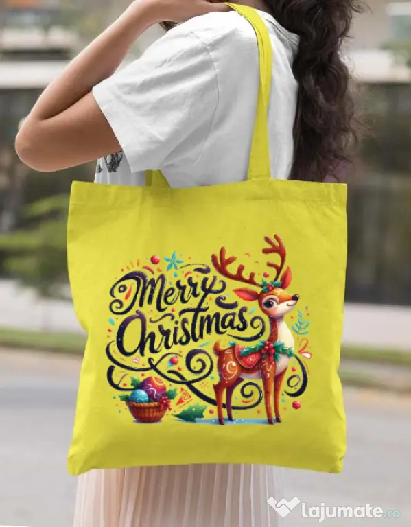 Sacosa din panza Merry schristmas 4 Galben