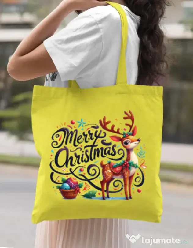 Sacosa din panza Merry schristmas 4 Galben