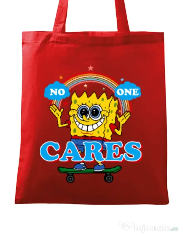 Sacosa din panza No one cares Rosu
