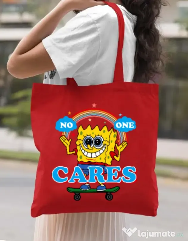 Sacosa din panza No one cares Rosu