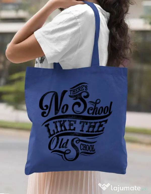 Sacosa din panza Old school typography Albastru regal