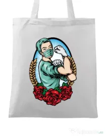 Sacosa din panza Rockabilly Nurse Alb