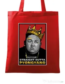 Sacosa din panza Straight outta Pyongyang Rosu