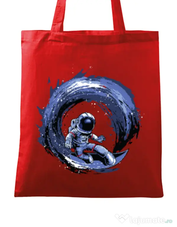Sacosa din panza Surfing in space Rosu