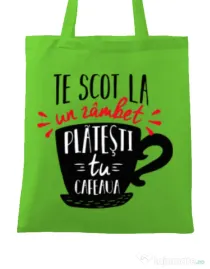 Sacosa din panza Te scot la un zambet Verde mar