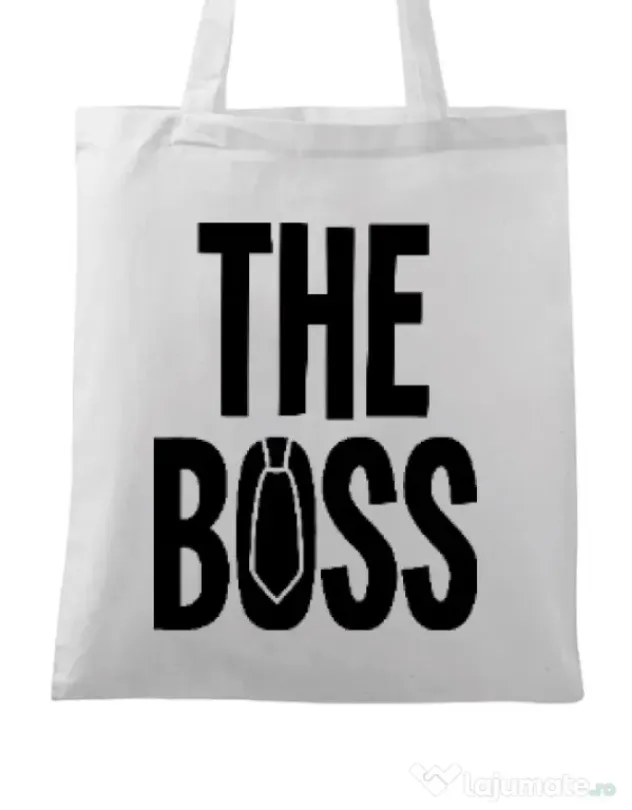 Sacosa din panza The boss Alb