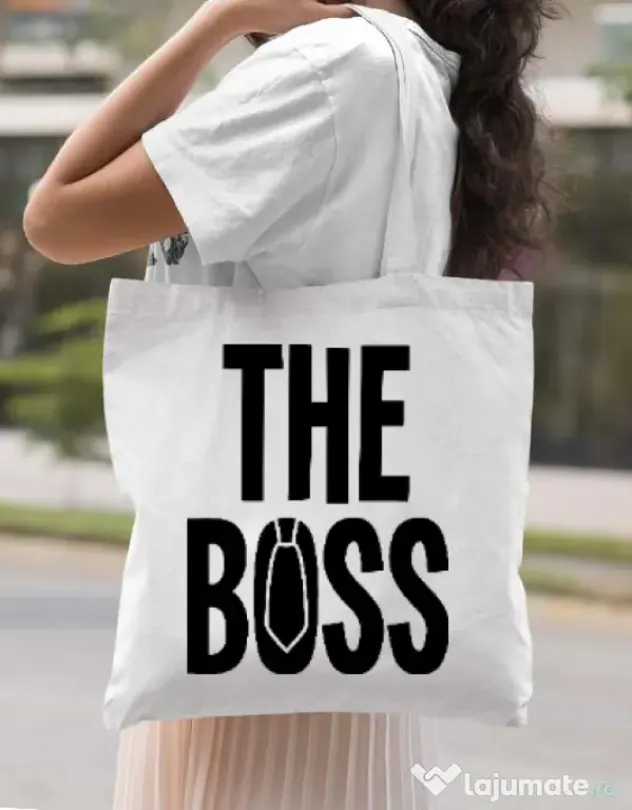 Sacosa din panza The boss Alb