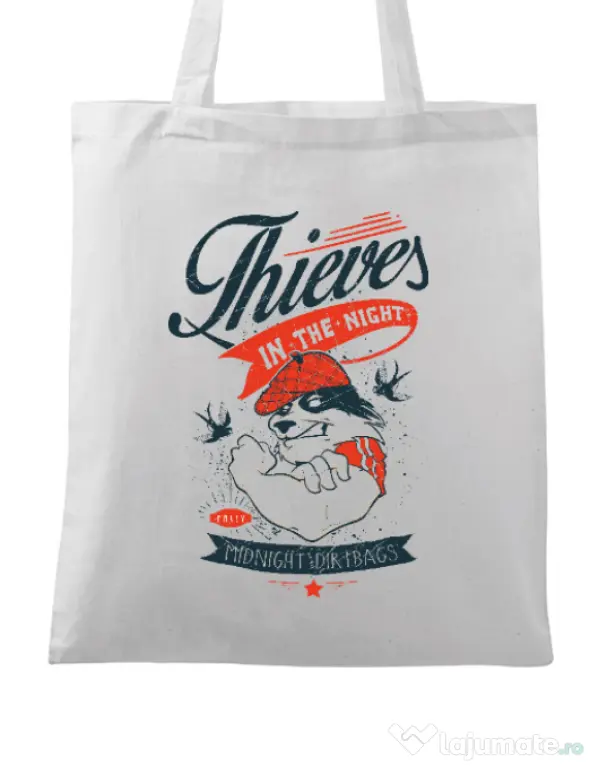 Sacosa din panza Thieves in the Night Alb