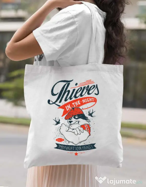Sacosa din panza Thieves in the Night Alb