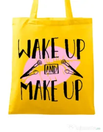 Sacosa din panza Wake up and make up Galben