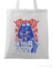 Sacosa din panza Your daddy Alb