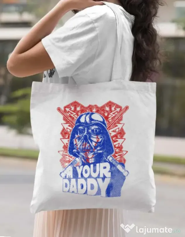 Sacosa din panza Your daddy Alb