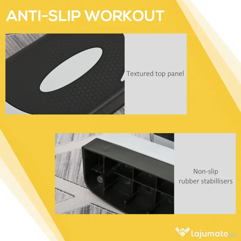 HOMCOM Stepper pentru aerobica reglabil in inaltime 10-15-20 cm, anti-alunecare, Negru si Gri | AOSOM RO