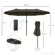 Umbrela Dubla Acoperis de Soare Outsunny, Poliester Gri 2.7*4.6*2.4 | Aosom Romania