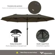 Umbrela Dubla Acoperis de Soare Outsunny, Poliester Gri 2.7*4.6*2.4 | Aosom Romania