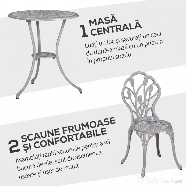Outsunny Set de Gradina 3 Piese din Aluminiu cu 2 Scaune