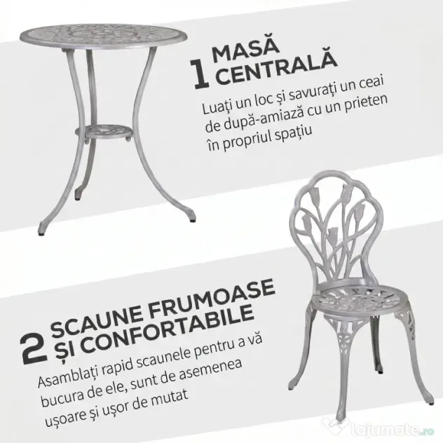 Outsunny Set de Gradina 3 Piese din Aluminiu cu 2 Scaune