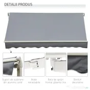 Outsunny Copertină Rulou Manuală pentru Uși și Ferestre, din Aluminiu și Poliester Anti-UV, 295x245cm, Gri | Aosom Romania 