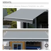 Outsunny Copertină Rulou Manuală pentru Uși și Ferestre, din Aluminiu și Poliester Anti-UV, 295x245cm, Gri | Aosom Romania 